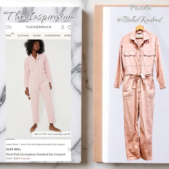pistola Pants - Pistola Jumpsuit Women Medium Pale Pink Boiler Suit Cotton Button Pocket Utility